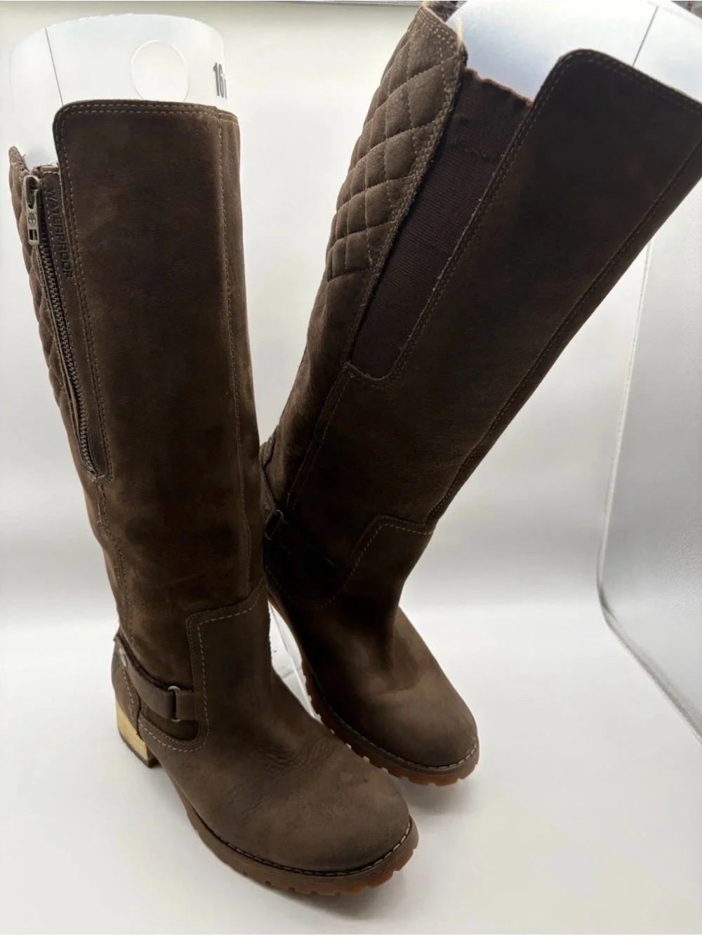 Timberland Earthkeepers Suede Equestrian Tall Boots 6.5 Brown Quilted Waterproof